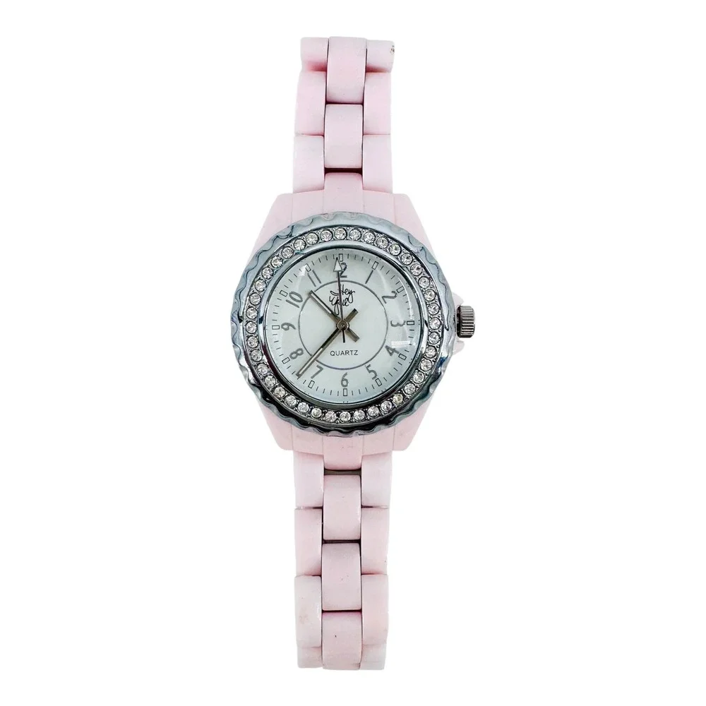 Michael Ross Hey Y'all Womens Bracelet Watch Pale Pink Resin Band Crystal Bezel